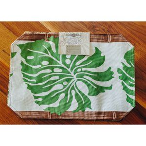 Hawaiian Tropical print fabric table mat, green and white NWT